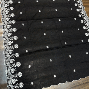 Cotton Mulmul Black Dupatta With White Work